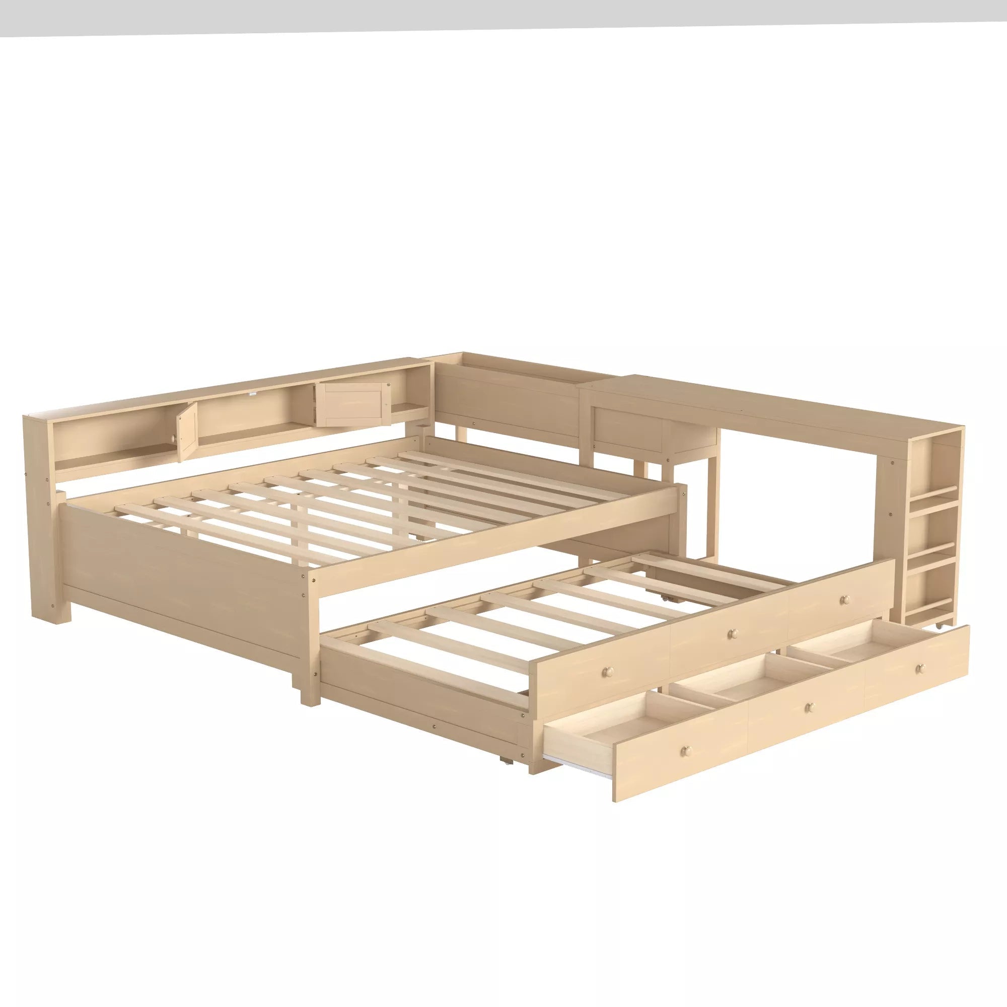 Bellemave® Daybed with Trundle, Storage Drawers, Desk & Side Shelves, Space-Saving Wood Daybed Frame - Bellemave