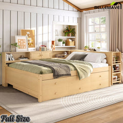 Bellemave® Daybed with Trundle, Storage Drawers, Desk & Side Shelves, Space-Saving Wood Daybed Frame - Bellemave