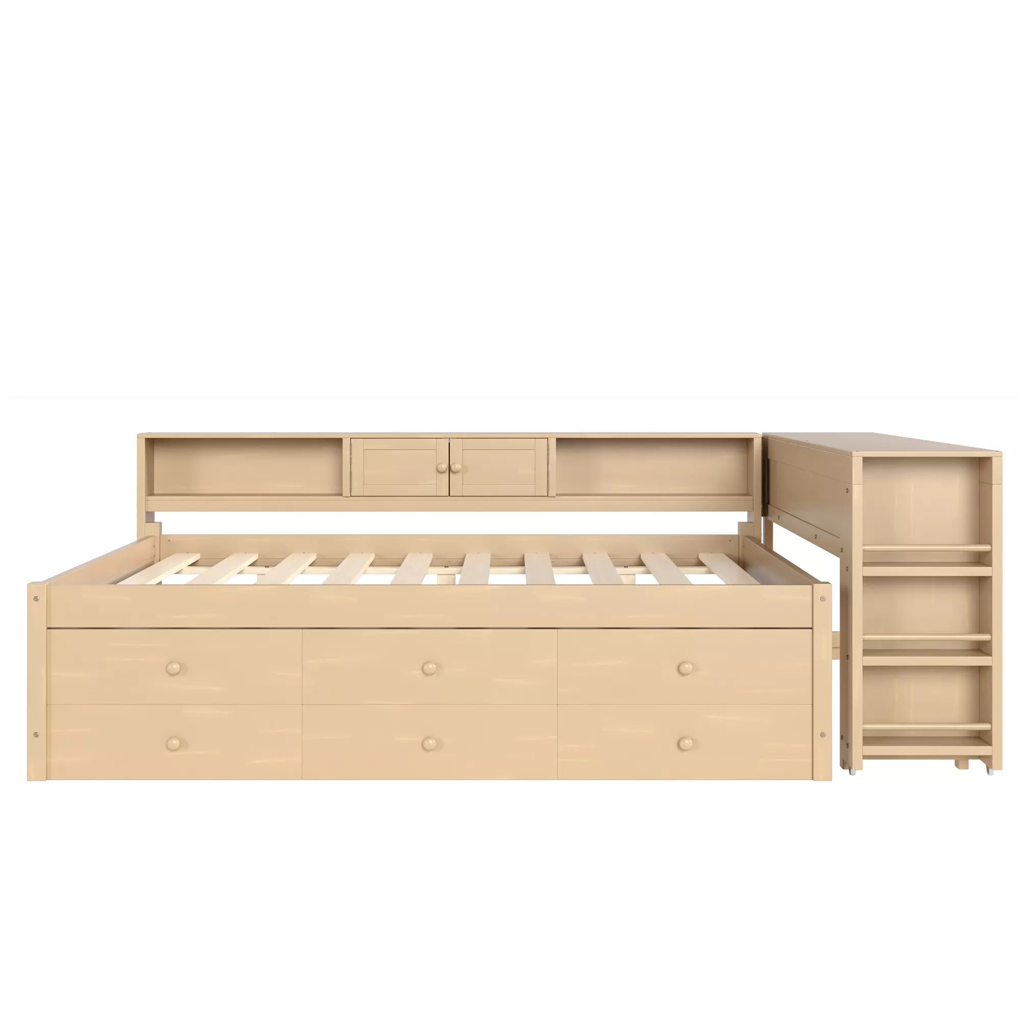 Bellemave® Daybed with Trundle, Storage Drawers, Desk & Side Shelves, Space-Saving Wood Daybed Frame - Bellemave