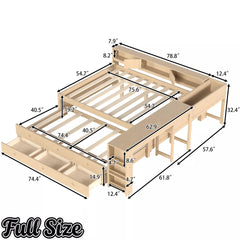 Bellemave® Daybed with Trundle, Storage Drawers, Desk & Side Shelves, Space-Saving Wood Daybed Frame - Bellemave