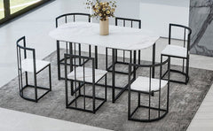 Bellemave® Dining Room Table Set with Chairs for Saving Space,55Inch Kitchen Table Set for 6, Black+White - Bellemave