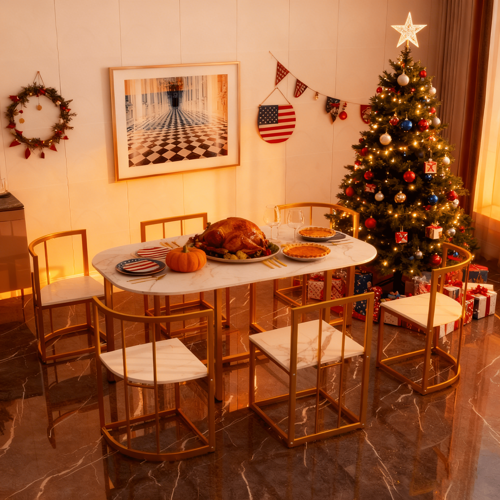 Bellemave® Dining Room Table Set with Chairs for Saving Space,55Inch Kitchen Table Set for 6, Black+White - Bellemave