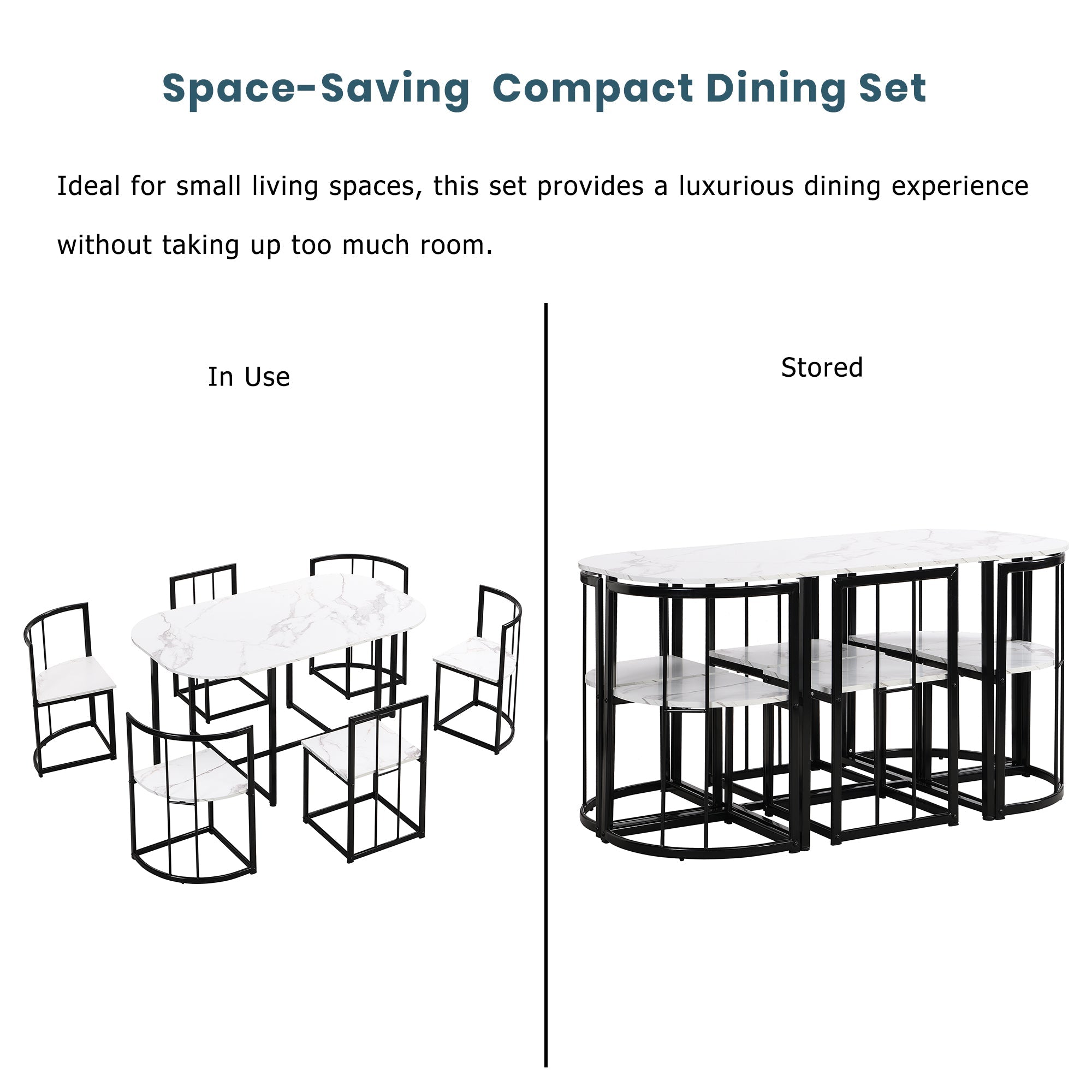 Bellemave® Dining Room Table Set with Chairs for Saving Space,55Inch Kitchen Table Set for 6, Black+White - Bellemave