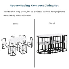 Bellemave® Dining Room Table Set with Chairs for Saving Space,55Inch Kitchen Table Set for 6, Black+White - Bellemave