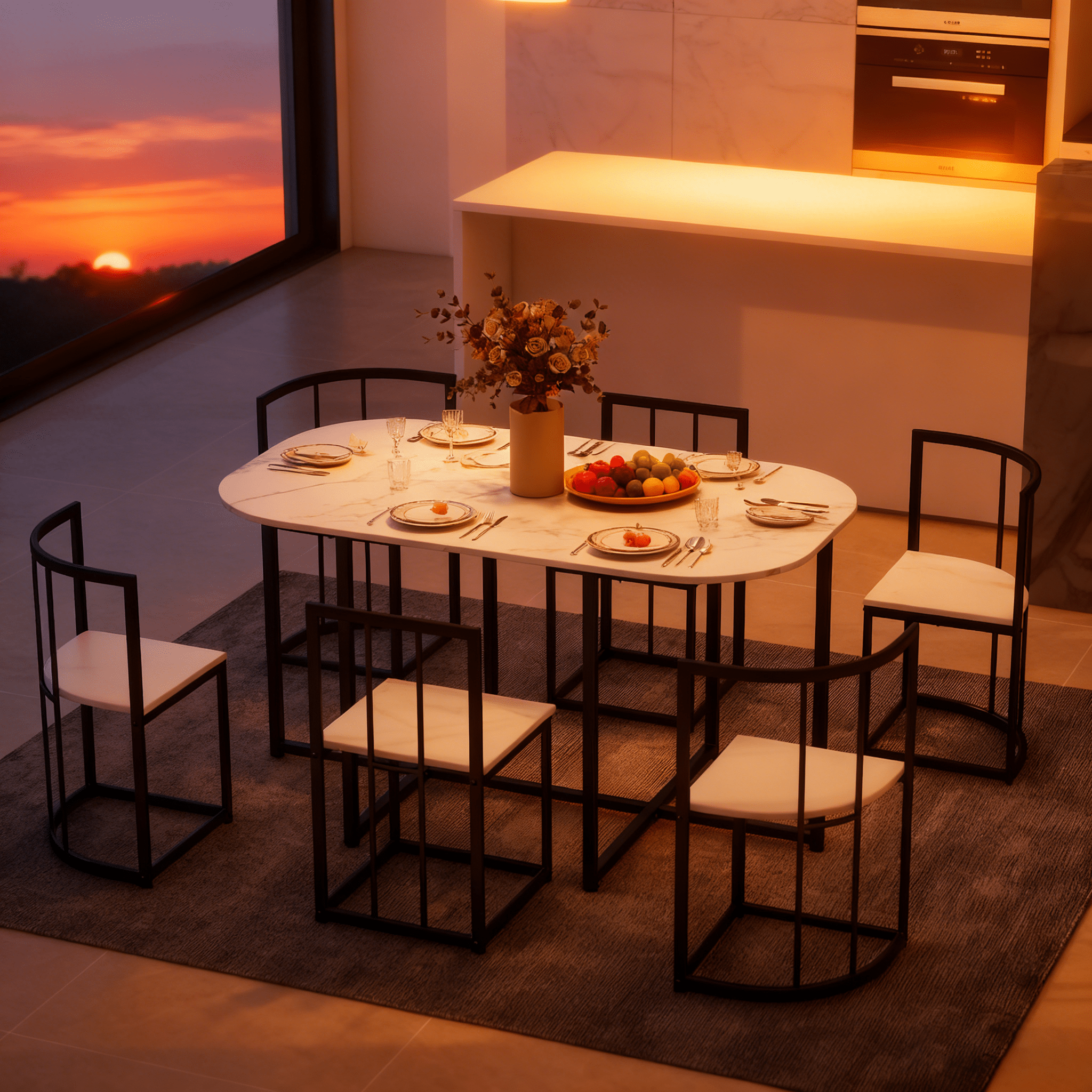 Bellemave® Dining Room Table Set with Chairs for Saving Space,55Inch Kitchen Table Set for 6, Black+White - Bellemave