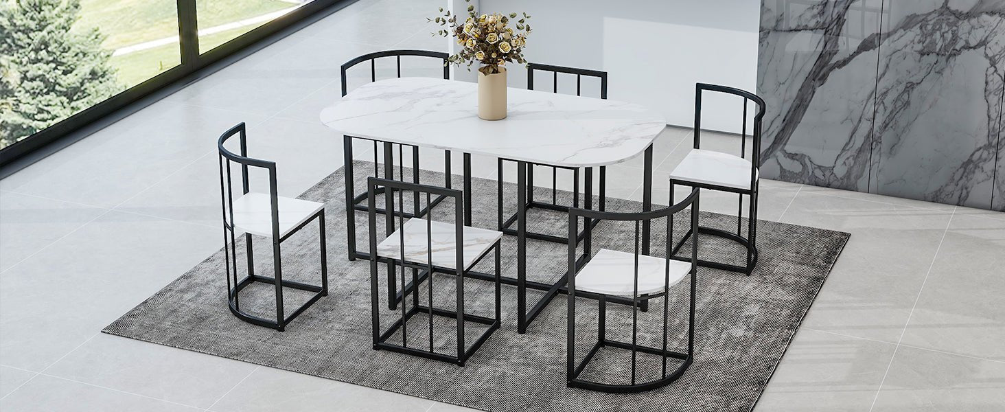 Bellemave® Dining Room Table Set with Chairs for Saving Space,55Inch Kitchen Table Set for 6, Black+White - Bellemave