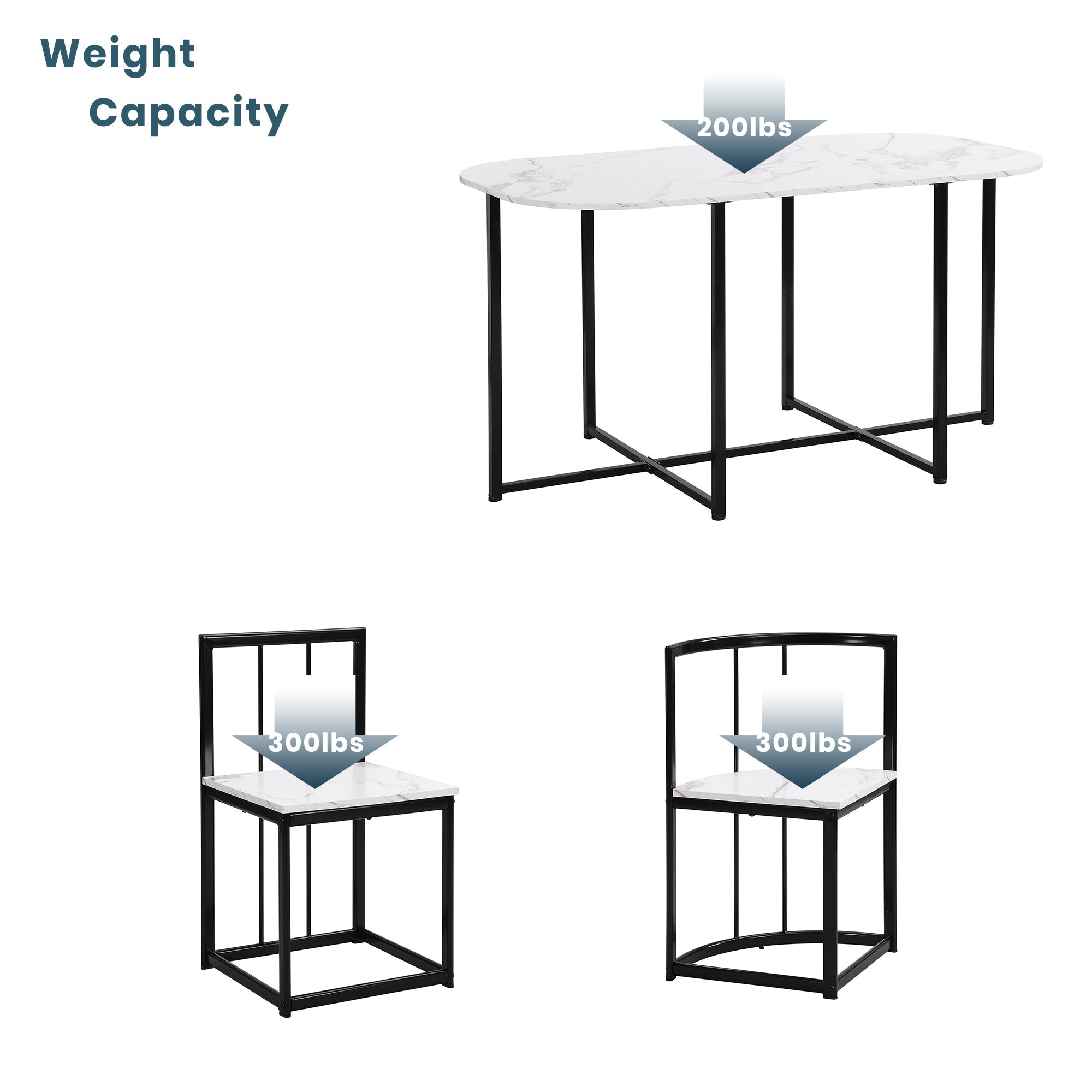 Bellemave® Dining Room Table Set with Chairs for Saving Space,55Inch Kitchen Table Set for 6, Black+White - Bellemave