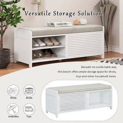 Bellemave® Distressed Shutter Storage Bench with Acacia Veneer - Bellemave