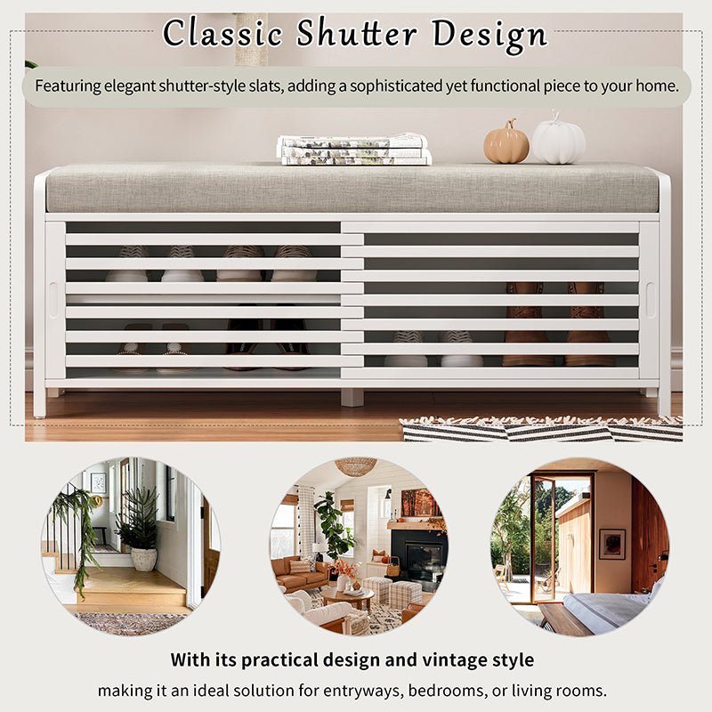 Bellemave® Distressed Shutter Storage Bench with Acacia Veneer - Bellemave