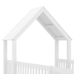 Bellemave® Double Floor Bed for Twins,Two Shared Beds,House Frame Twin Size Floor Bed with Guardrails and Door for 2 Kids,Girls,Boys,Grey - Bellemave