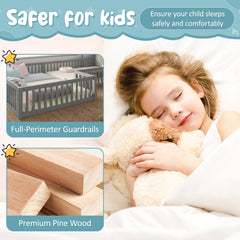 Bellemave® Double Floor Bed for Twins,Two Shared Beds,House Frame Twin Size Floor Bed with Guardrails and Door for 2 Kids,Girls,Boys,Grey - Bellemave