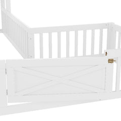 Bellemave® Double Floor Bed for Twins,Two Shared Beds,House Frame Twin Size Floor Bed with Guardrails and Door for 2 Kids,Girls,Boys,Grey - Bellemave