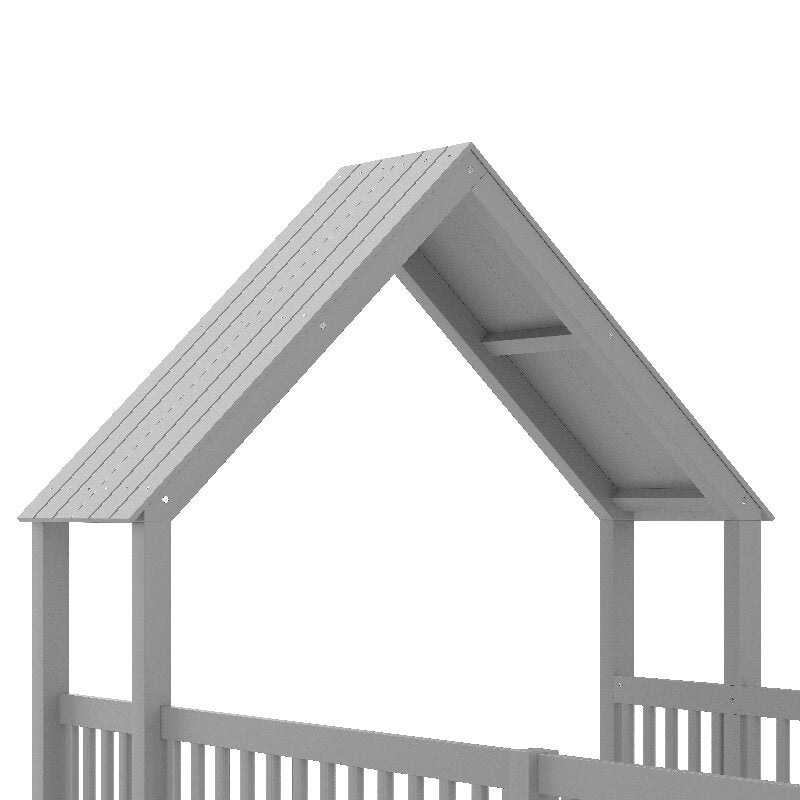 Bellemave® Double Floor Bed for Twins,Two Shared Beds,House Frame Twin Size Floor Bed with Guardrails and Door for 2 Kids,Girls,Boys,Grey - Bellemave