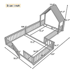 Bellemave® Double Floor Bed for Twins,Two Shared Beds,House Frame Twin Size Floor Bed with Guardrails and Door for 2 Kids,Girls,Boys,Grey - Bellemave