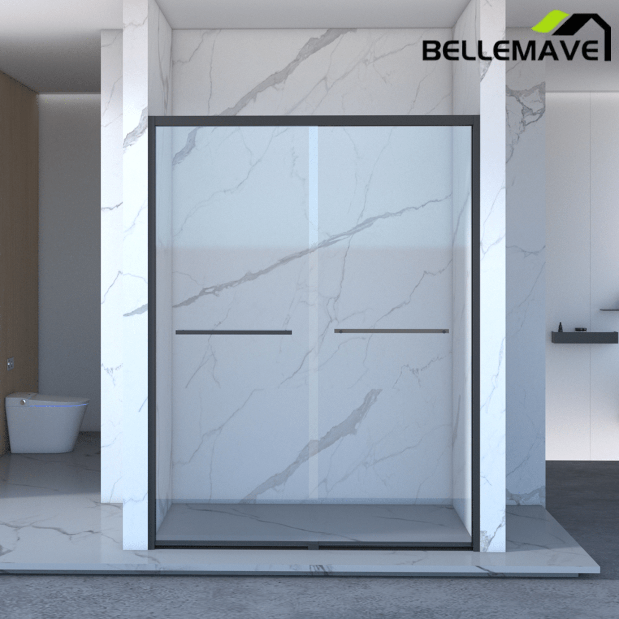Bellemave® Double Sliding Glass Shower Doors for Walk in Shower, Bathroom Glass Doors Sliding - Bellemave