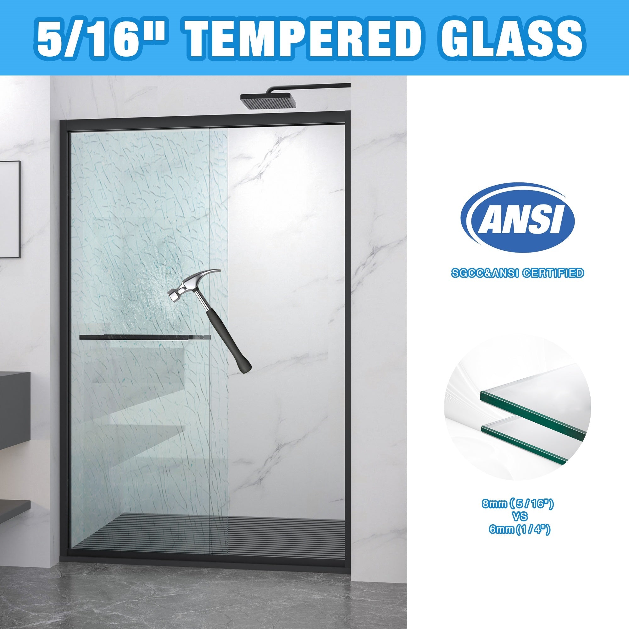 Bellemave® Double Sliding Glass Shower Doors for Walk in Shower, Bathroom Glass Doors Sliding - Bellemave