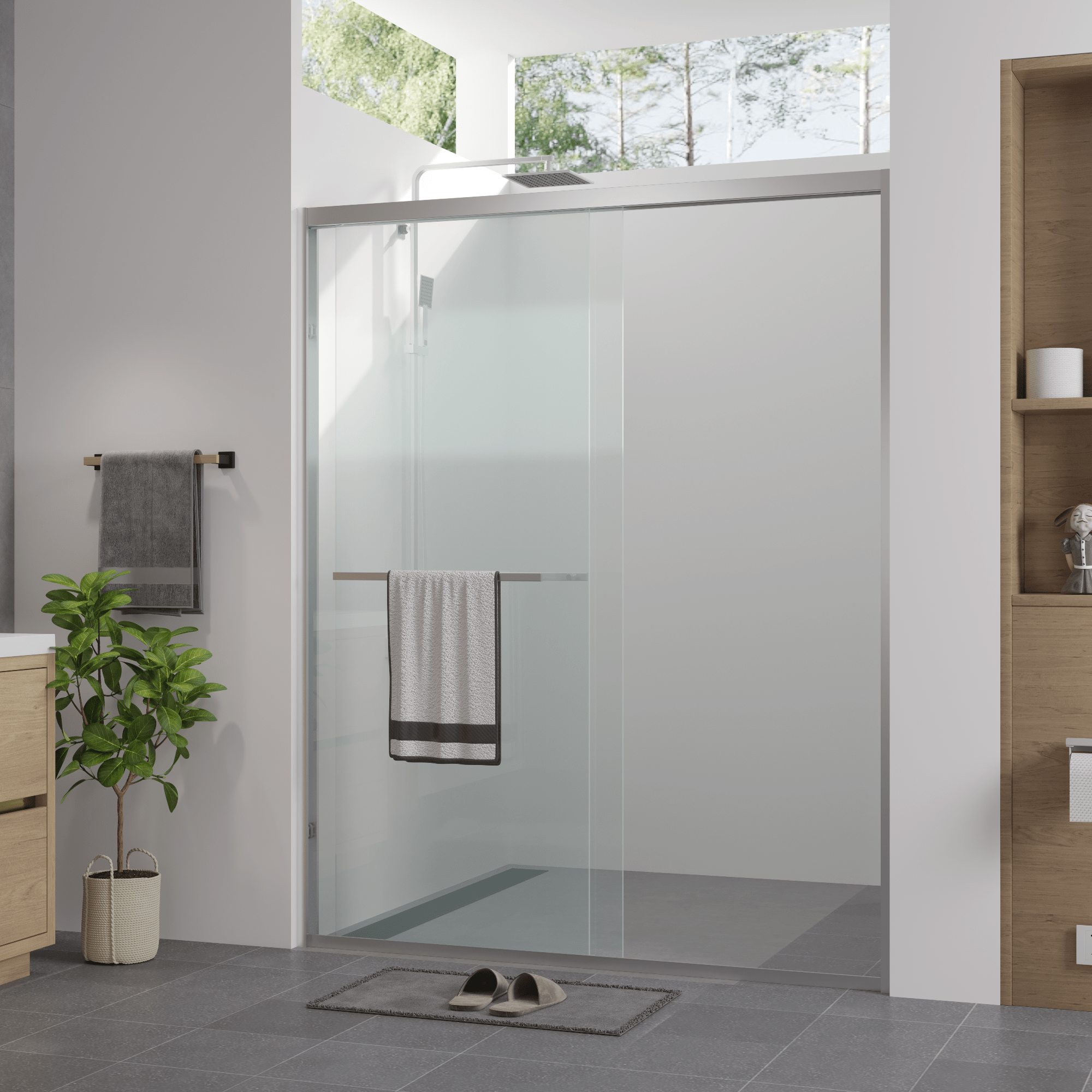 Bellemave® Double Sliding Glass Shower Doors for Walk in Shower, Bathroom Glass Doors Sliding - Bellemave