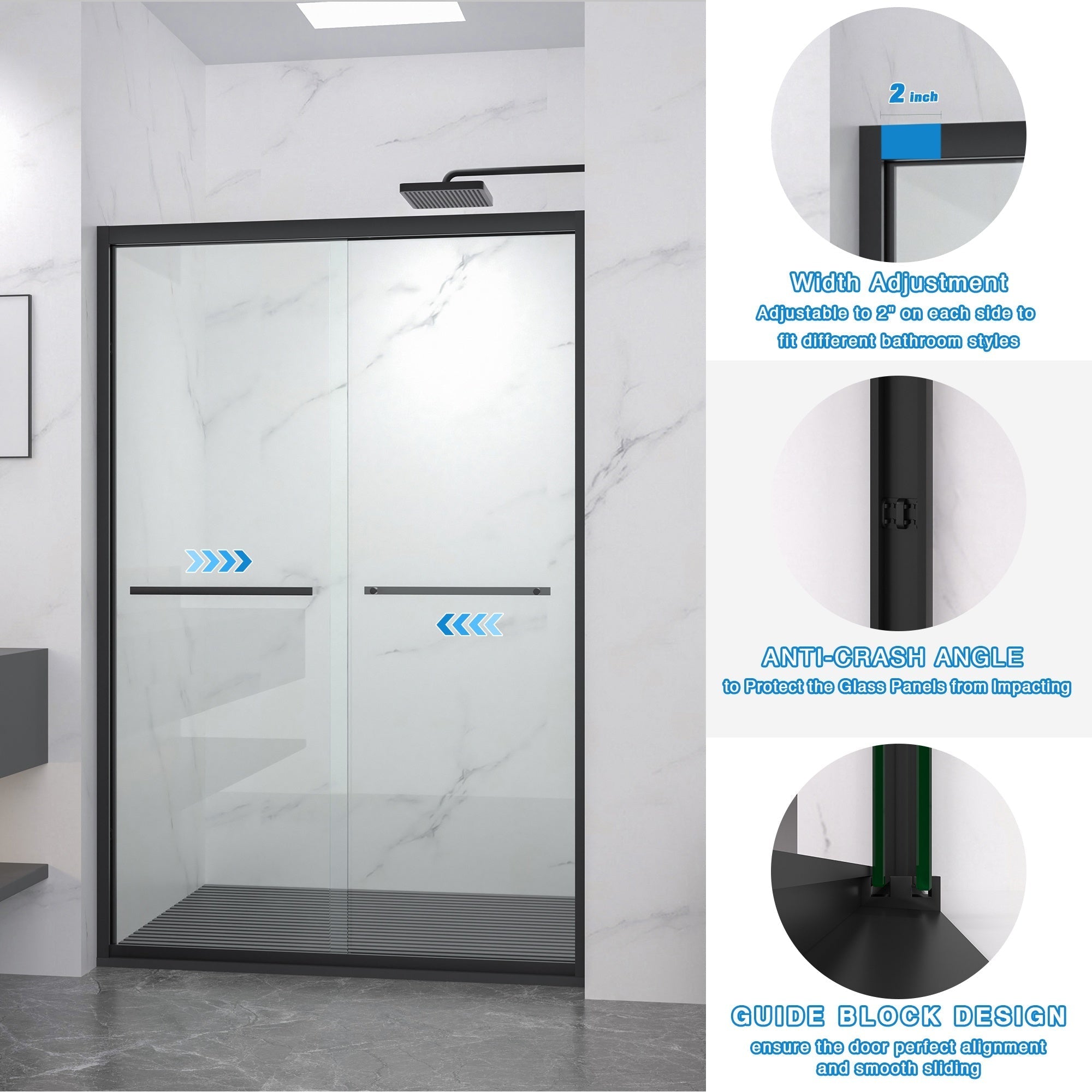 Bellemave® Double Sliding Glass Shower Doors for Walk in Shower, Bathroom Glass Doors Sliding - Bellemave