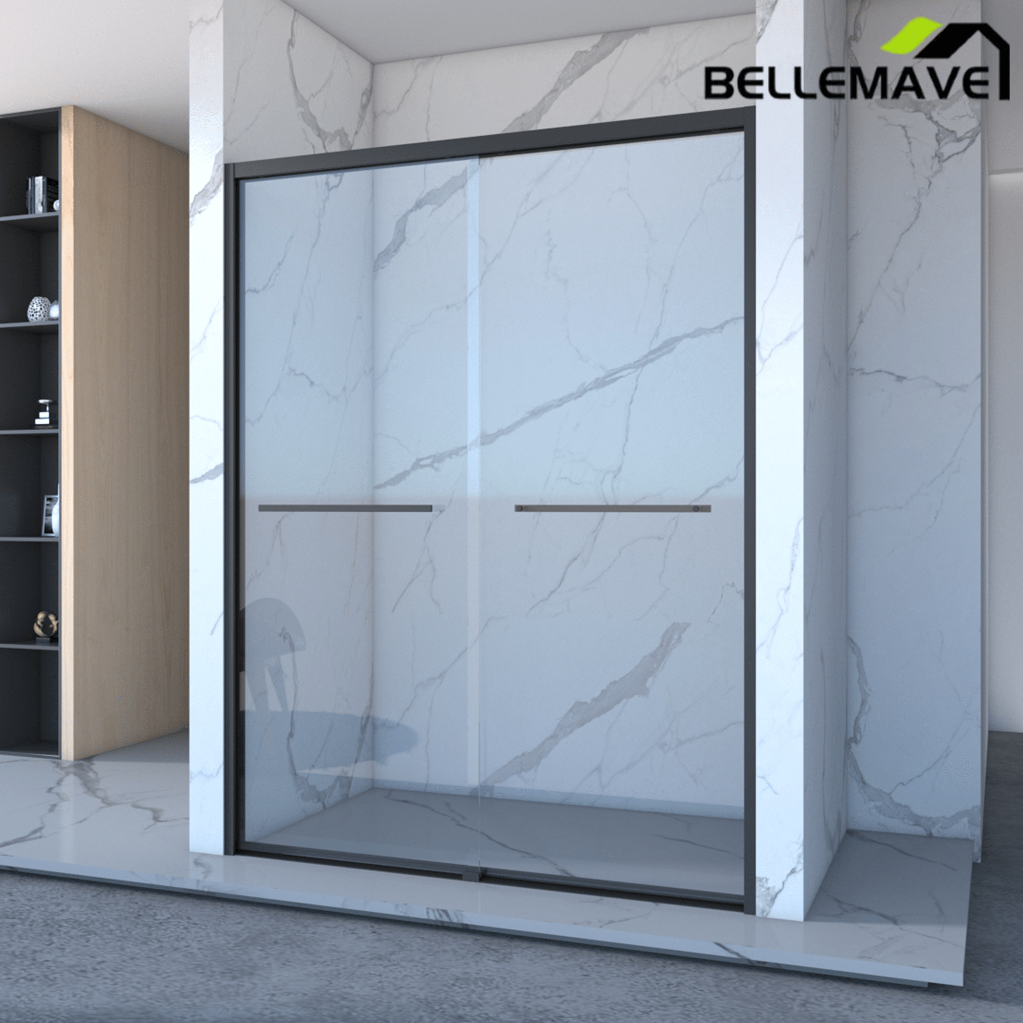 Bellemave® Double Sliding Glass Shower Doors for Walk in Shower, Bathroom Glass Doors Sliding - Bellemave