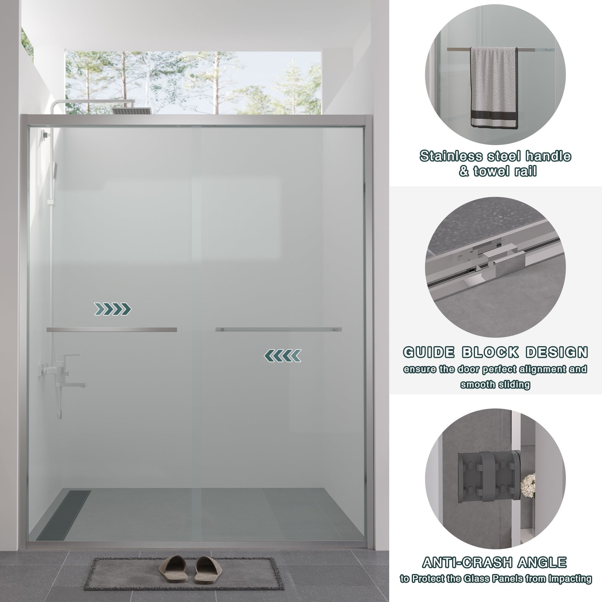 Bellemave® Double Sliding Glass Shower Doors for Walk in Shower, Bathroom Glass Doors Sliding - Bellemave