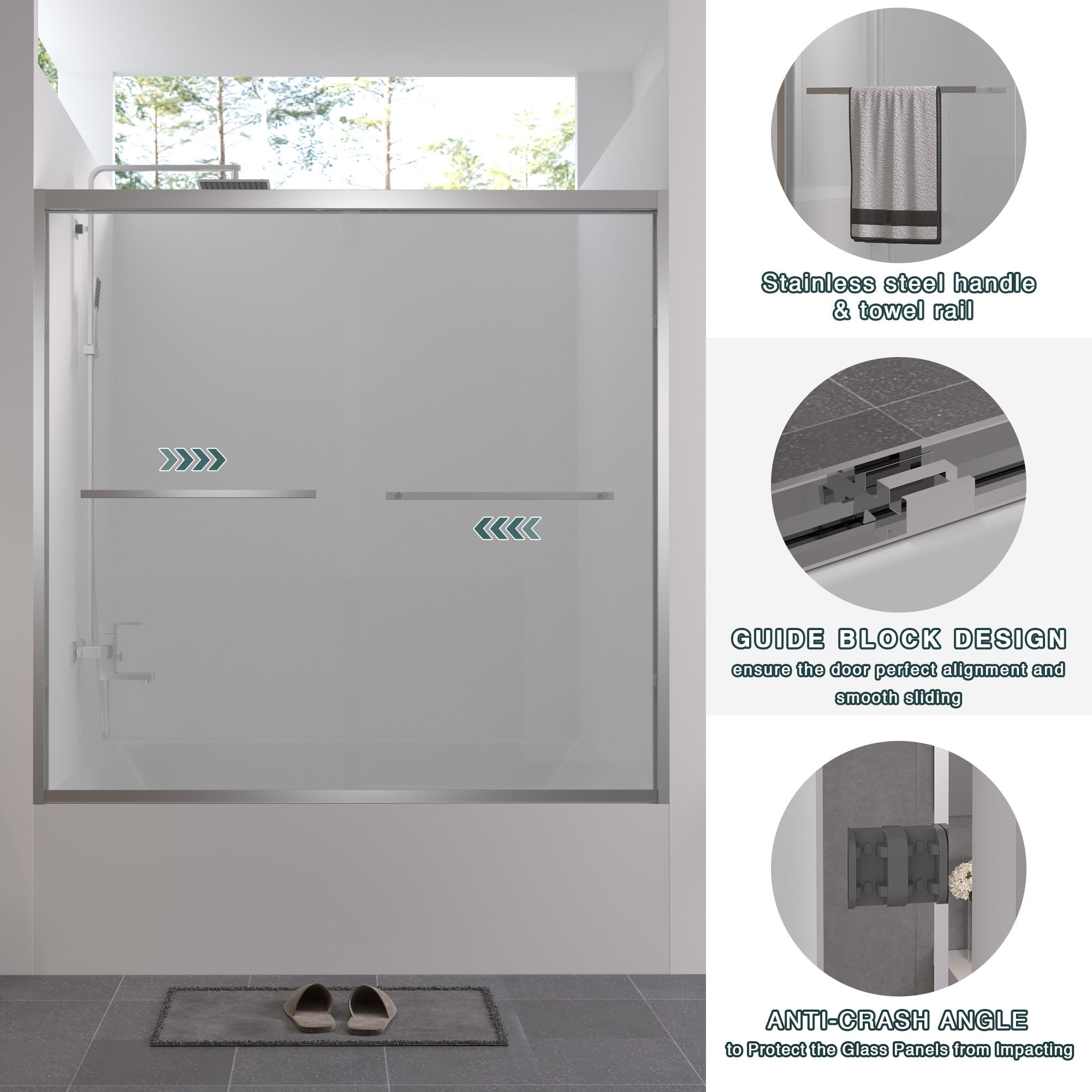 Bellemave® Double Sliding Glass Shower Doors for Walk in Shower, Bathroom Glass Doors Sliding - Bellemave