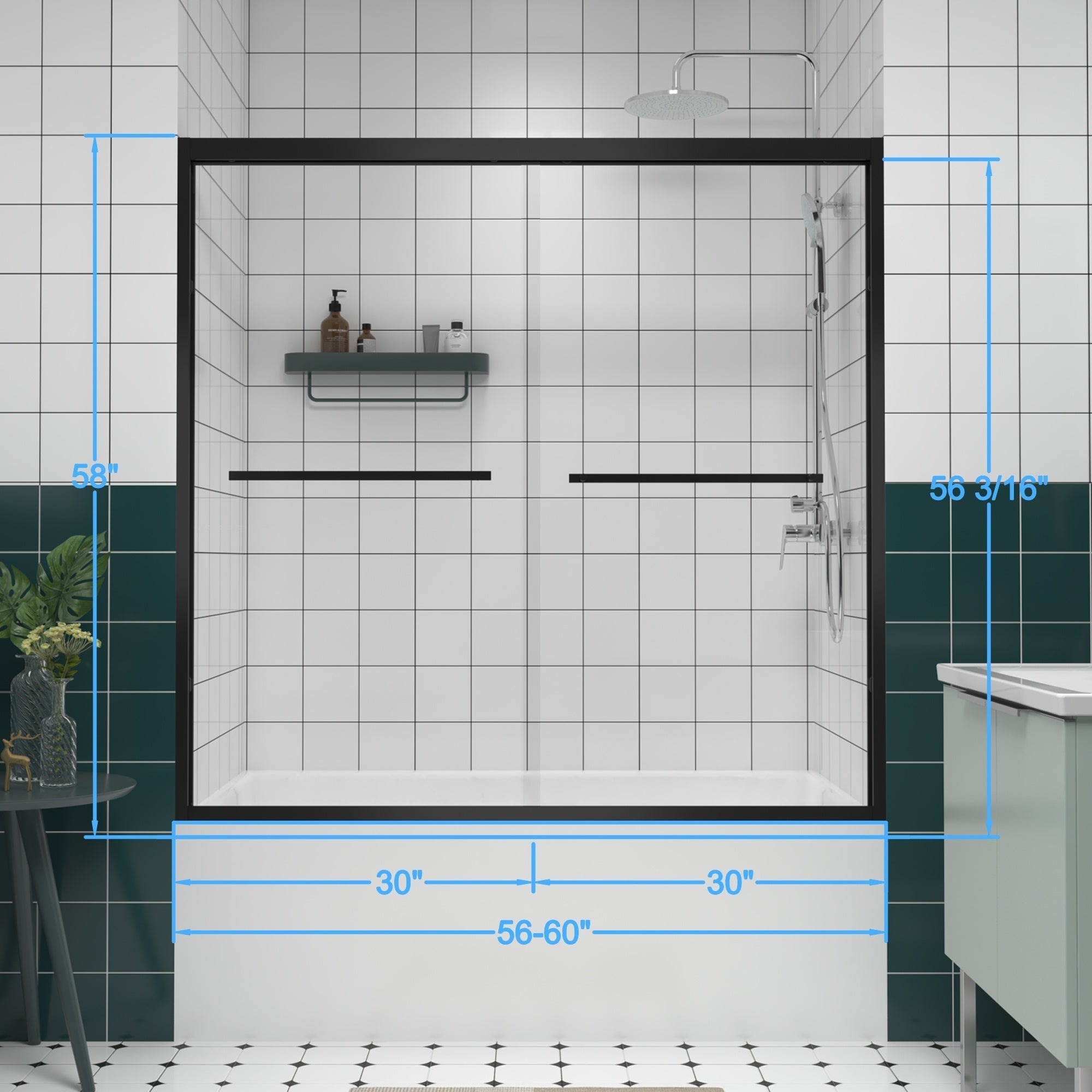 Bellemave® Double Sliding Glass Shower Doors for Walk in Shower, Bathroom Glass Doors Sliding - Bellemave