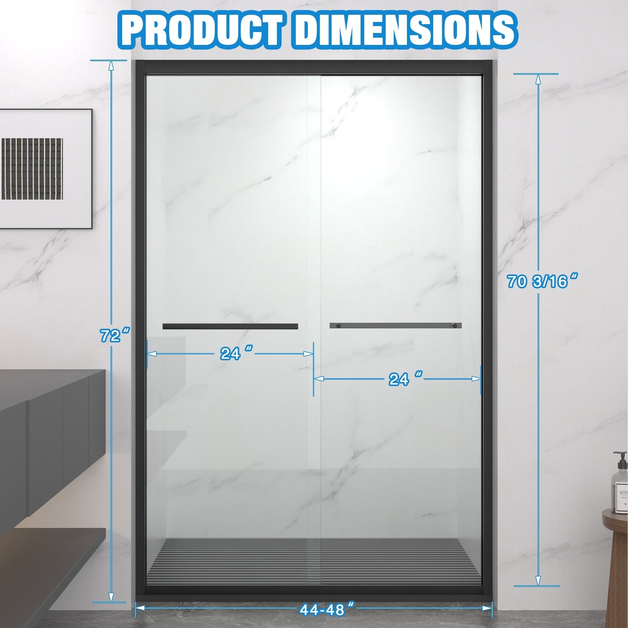 Bellemave® Double Sliding Glass Shower Doors for Walk in Shower, Bathroom Glass Doors Sliding - Bellemave