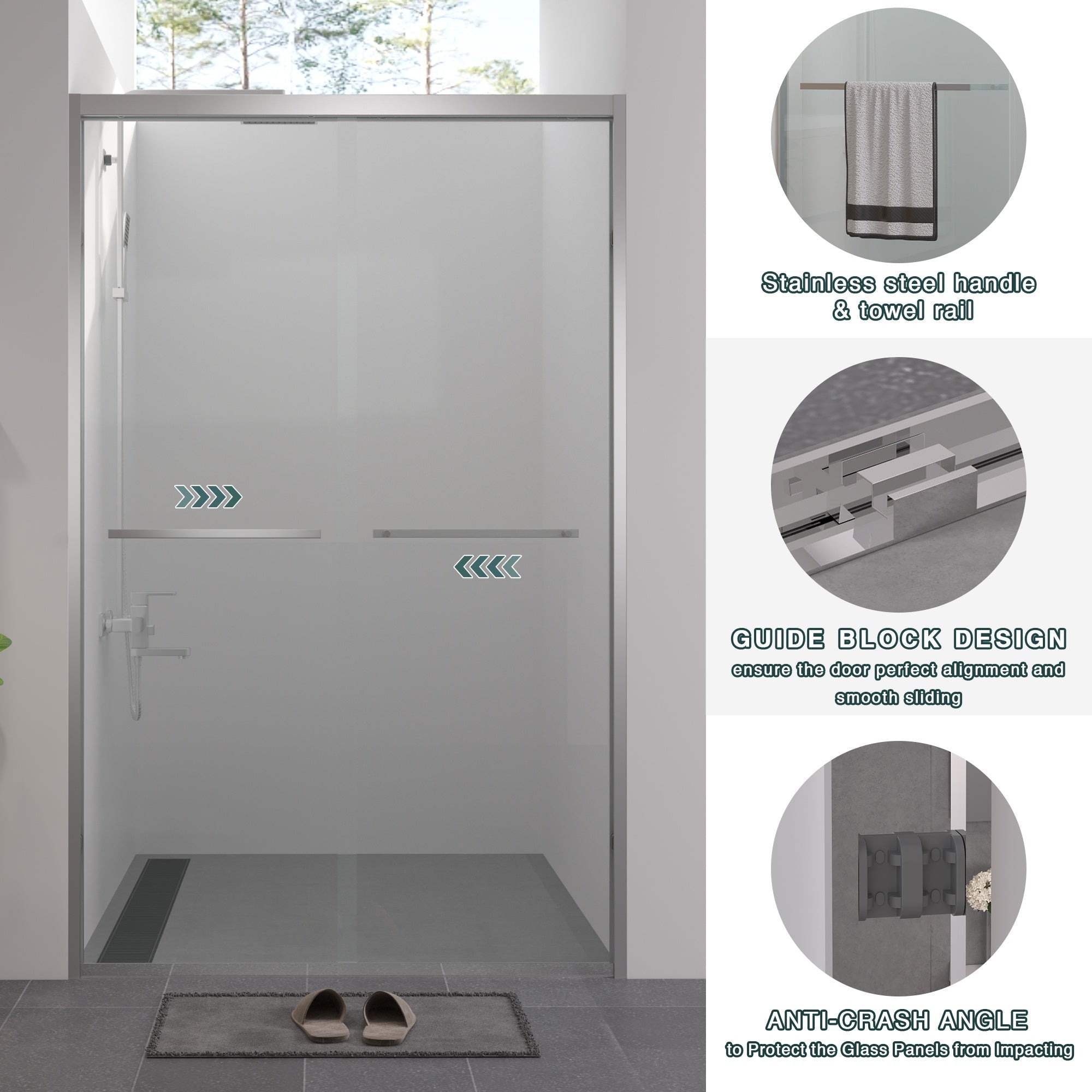 Bellemave® Double Sliding Glass Shower Doors for Walk in Shower, Bathroom Glass Doors Sliding - Bellemave