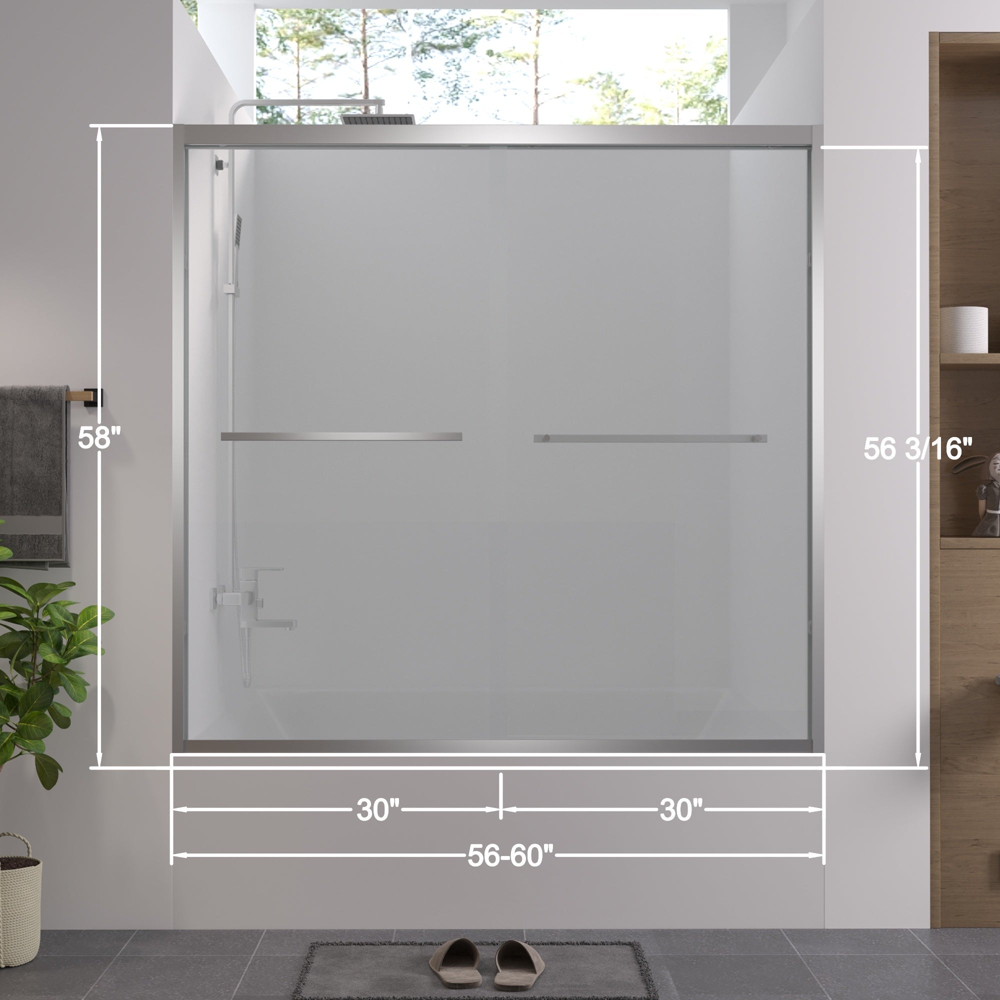 Bellemave® Double Sliding Glass Shower Doors for Walk in Shower, Bathroom Glass Doors Sliding - Bellemave