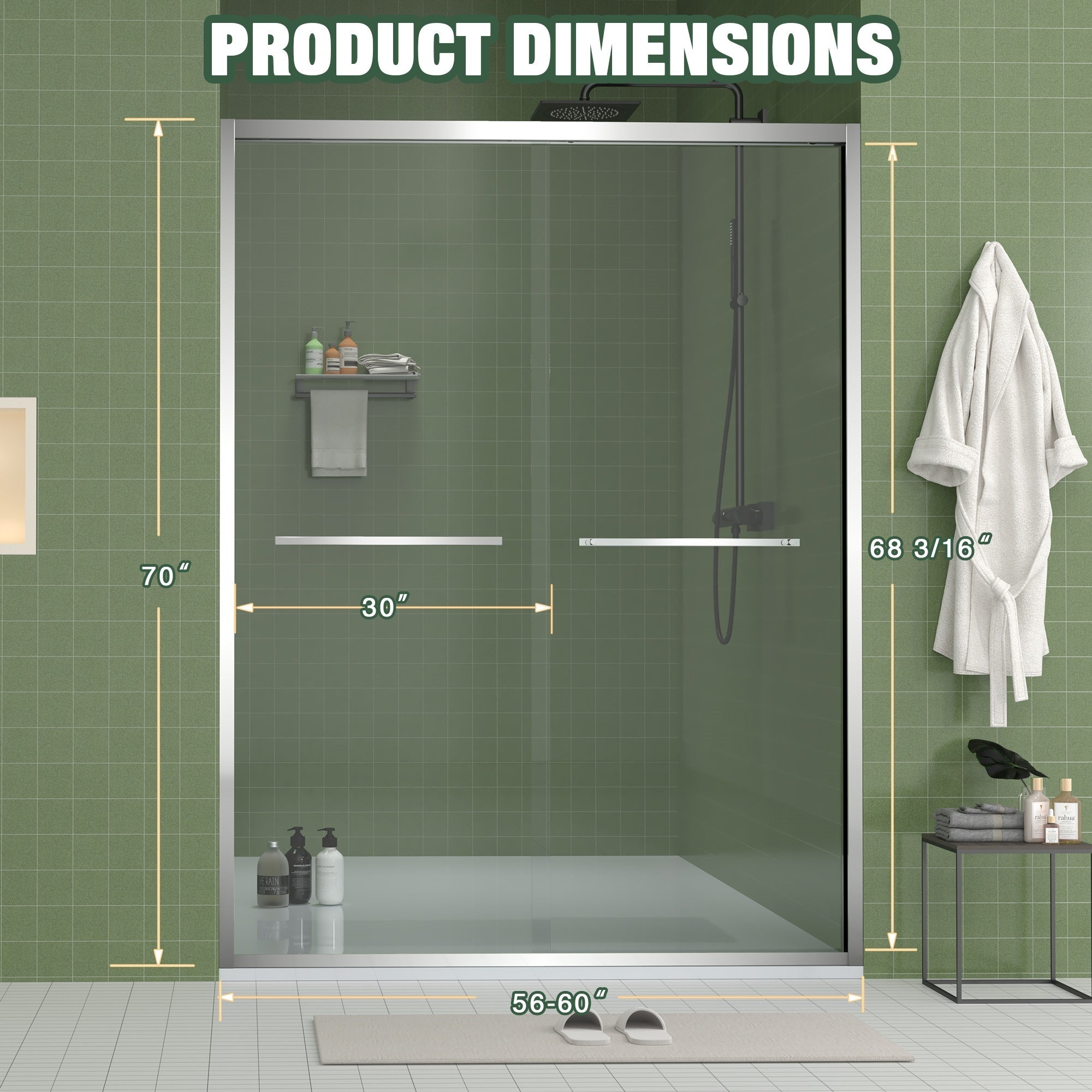 Bellemave® Double Sliding Glass Shower Doors for Walk in Shower, Bathroom Glass Doors Sliding - Bellemave