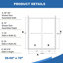 Bellemave® Double Sliding Glass Shower Doors for Walk in Shower, Bathroom Glass Doors Sliding - Bellemave