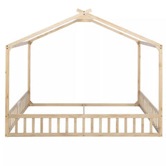 House shaped floor bed wooden frame with full guardrails