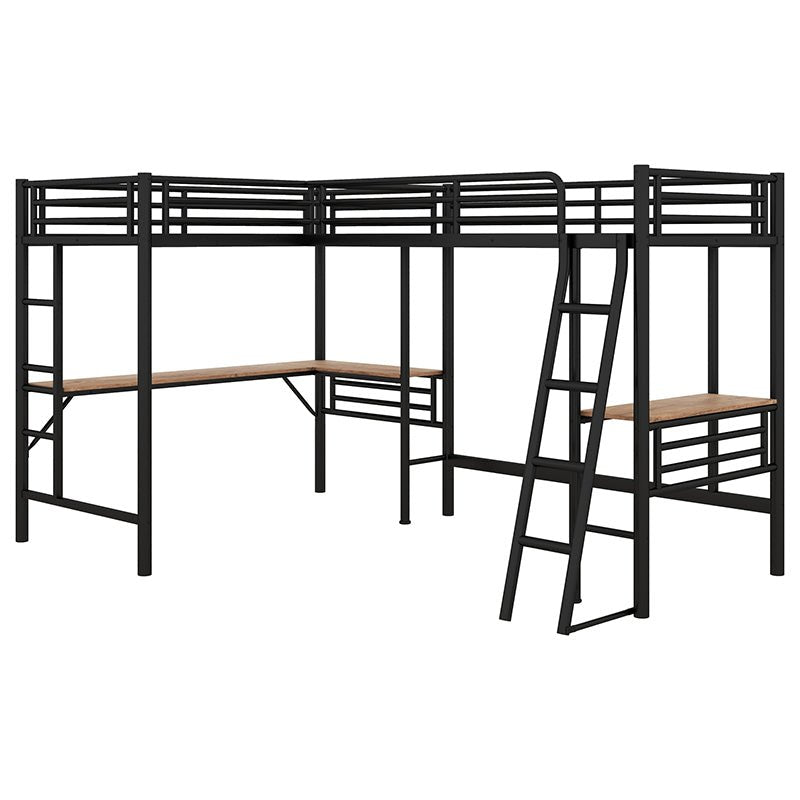 Bellemave® Double Twin Size Metal Loft Bed with Two Built - in Desks - Bellemave