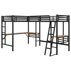Bellemave® Double Twin Size Metal Loft Bed with Two Built - in Desks - Bellemave