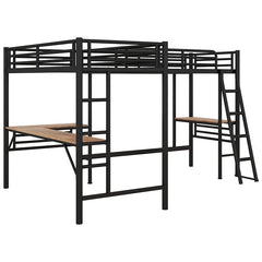 Bellemave® Double Twin Size Metal Loft Bed with Two Built - in Desks - Bellemave