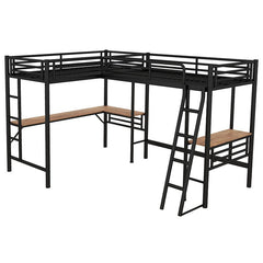 Bellemave® Double Twin Size Metal Loft Bed with Two Built - in Desks - Bellemave
