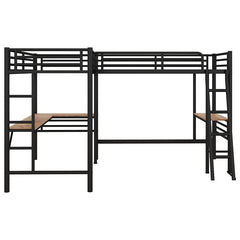 Bellemave® Double Twin Size Metal Loft Bed with Two Built - in Desks - Bellemave