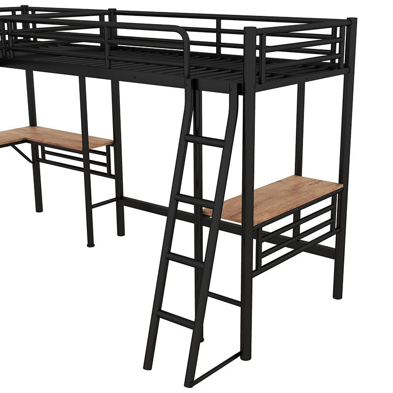 Bellemave® Double Twin Size Metal Loft Bed with Two Built - in Desks - Bellemave
