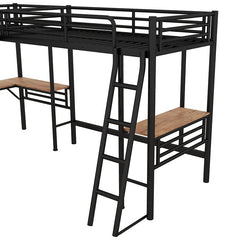 Bellemave® Double Twin Size Metal Loft Bed with Two Built - in Desks - Bellemave