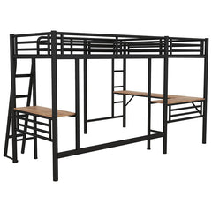 Bellemave® Double Twin Size Metal Loft Bed with Two Built - in Desks - Bellemave