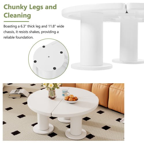 Bellemave® Easy Assembly Round Petal - Shaped Coffee Table with 3 Thick Legs and Sleek Round Edges - Bellemave