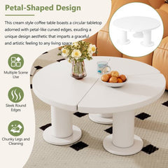 Bellemave® Easy Assembly Round Petal - Shaped Coffee Table with 3 Thick Legs and Sleek Round Edges - Bellemave