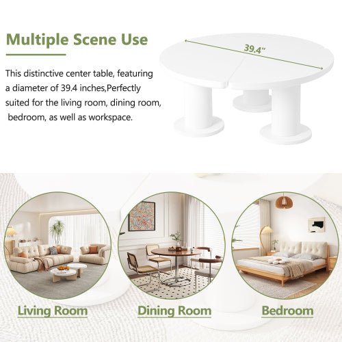Bellemave® Easy Assembly Round Petal - Shaped Coffee Table with 3 Thick Legs and Sleek Round Edges - Bellemave