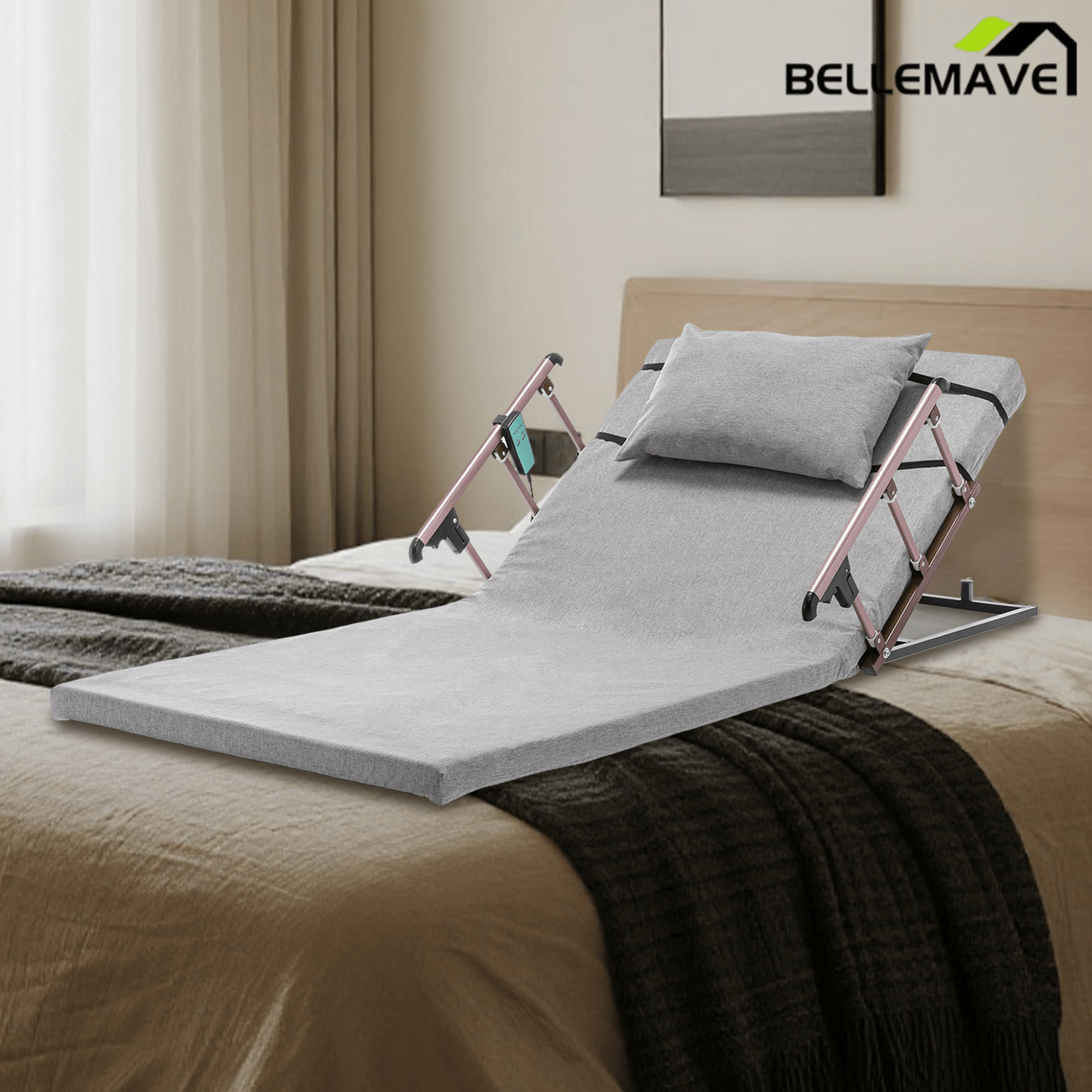 Bellemave® Electric Adjustable Bed Backrest with Safety Rails - 300 lbs Capacity, 4 - 68° Lift Range, Machine Washable Cover - Ideal for Elderly, Pregnancy, Patient Care & Mobility Assistance - Bellemave