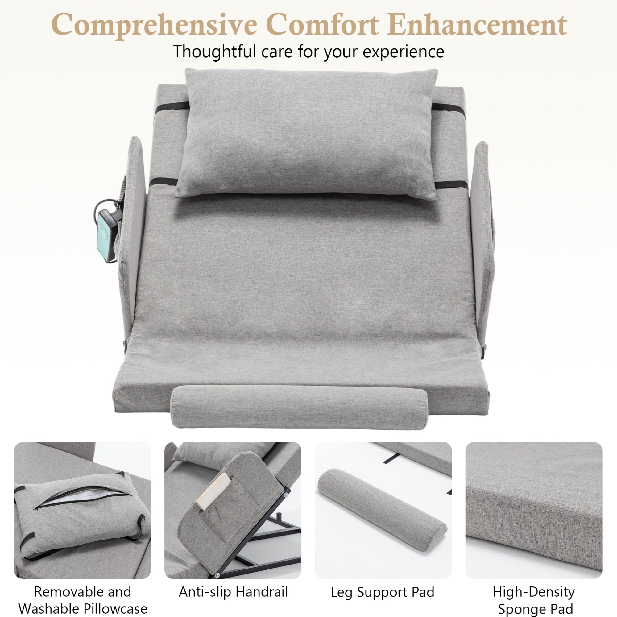 Bellemave® Electric Adjustable Bed Backrest with Safety Rails - 300 lbs Capacity, 4 - 68° Lift Range, Machine Washable Cover - Ideal for Elderly, Pregnancy, Patient Care & Mobility Assistance - Bellemave