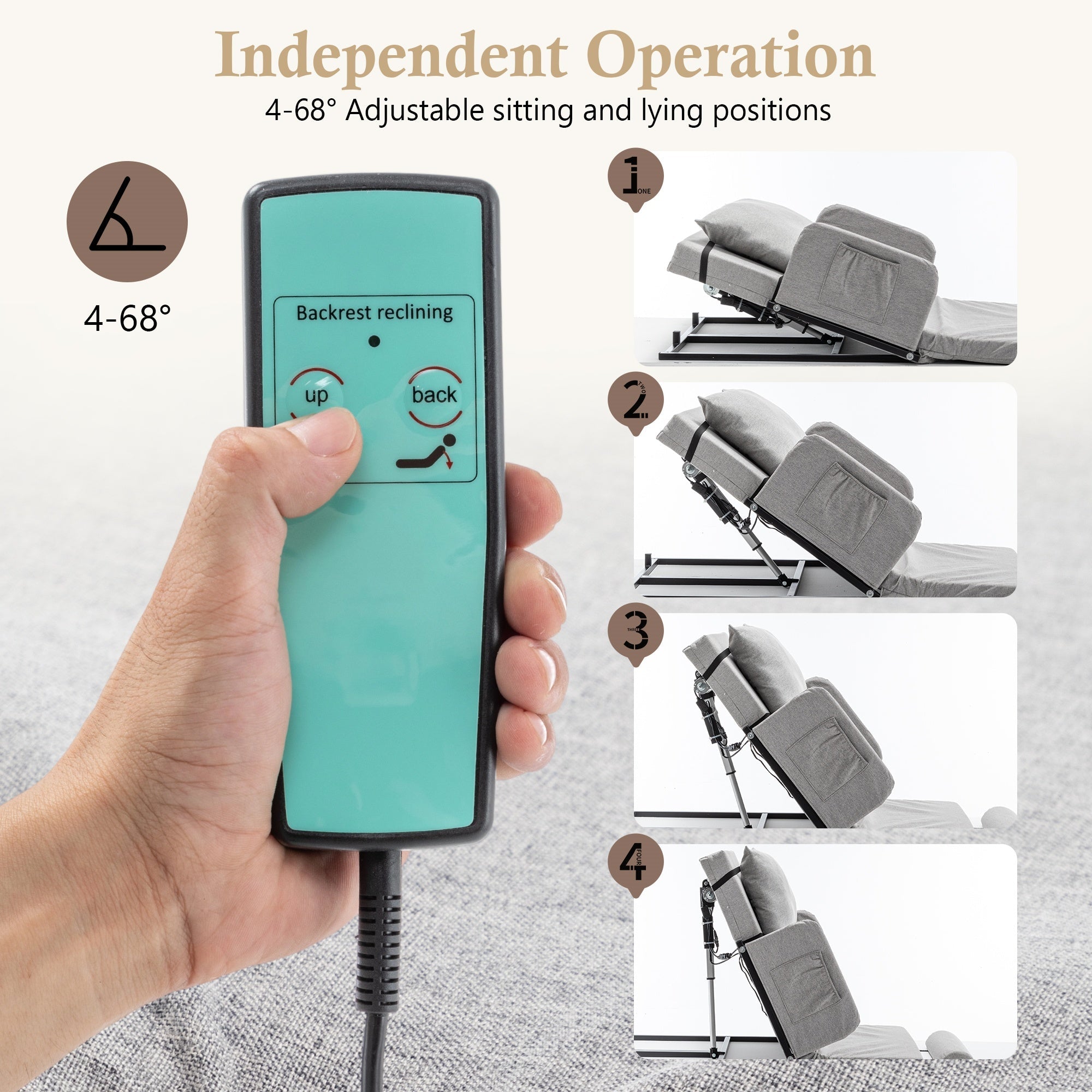 Bellemave® Electric Adjustable Bed Backrest with Safety Rails - 300 lbs Capacity, 4 - 68° Lift Range, Machine Washable Cover - Ideal for Elderly, Pregnancy, Patient Care & Mobility Assistance - Bellemave