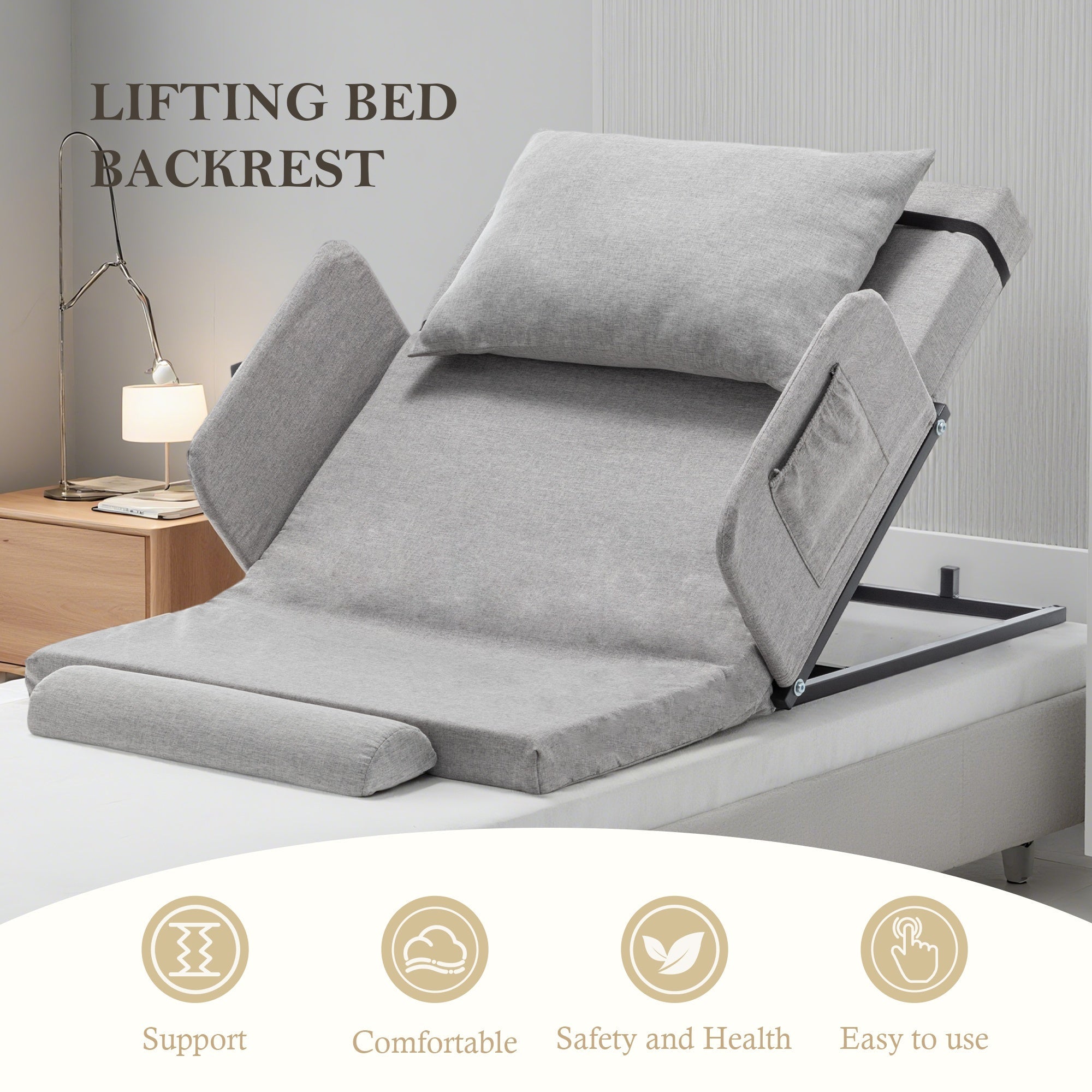 Bellemave® Electric Adjustable Bed Backrest with Safety Rails - 300 lbs Capacity, 4 - 68° Lift Range, Machine Washable Cover - Ideal for Elderly, Pregnancy, Patient Care & Mobility Assistance - Bellemave