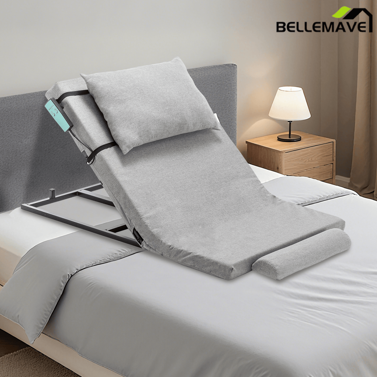 Bellemave® Electric Adjustable Bed Backrest with Safety Rails - 300 lbs Capacity, 4 - 68° Lift Range, Machine Washable Cover - Ideal for Elderly, Pregnancy, Patient Care & Mobility Assistance - Bellemave