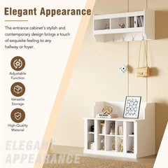 Bellemave® Elegant Hall Tree with Wall Mounted Coat Rack, Shelves and 4 Hooks - Bellemave