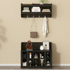 Bellemave® Elegant Hall Tree with Wall Mounted Coat Rack, Shelves and 4 Hooks - Bellemave